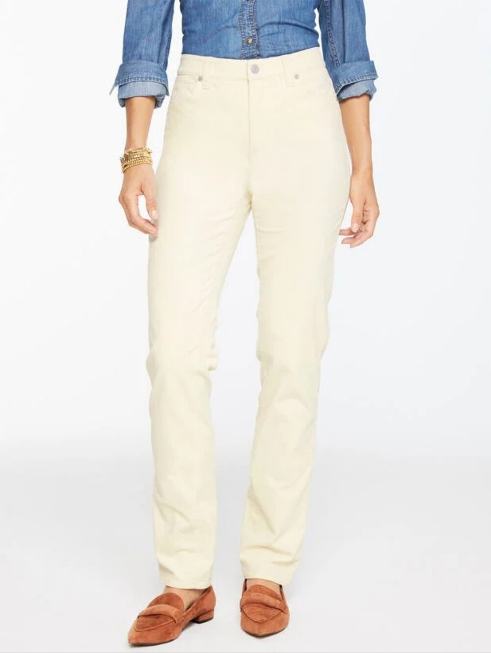 Talbots Ivory Straight-Leg Full Length High Waist Corduroy Pants Size 2P
